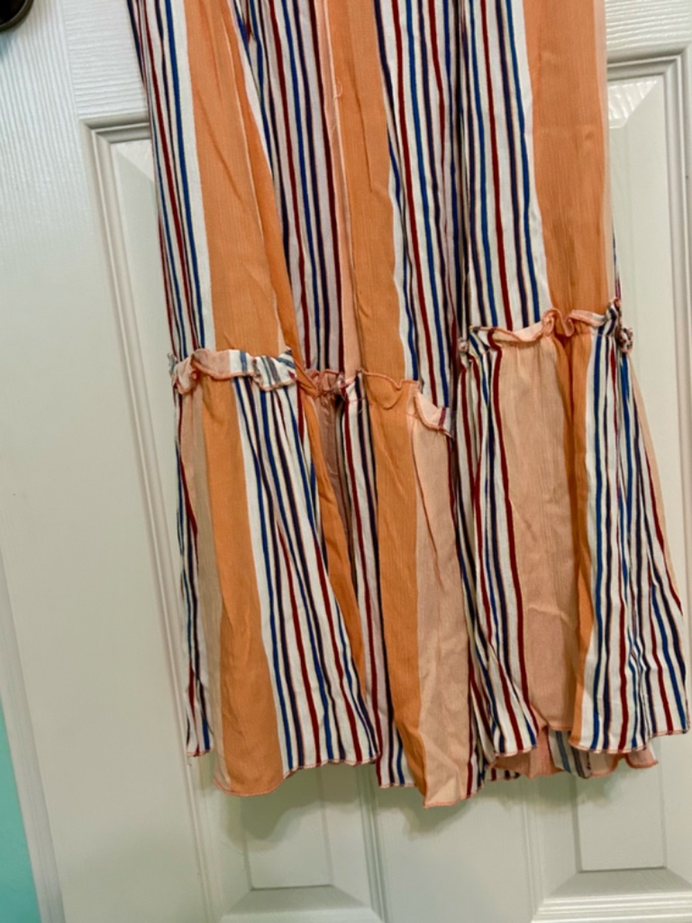 Altar'd State Orange Stripe Maxi Dress Gauzy Smocked Tie Shoulders Ruffle Small - Picture 9 of 12